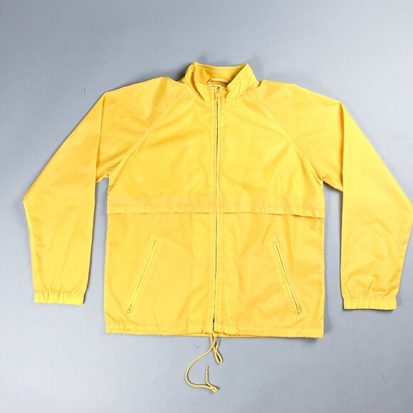 Vintage Nylon Jacket | 80's Yellow Full Zip Windbreaker Coat | Lightweight Rain - Picture 2 of 5